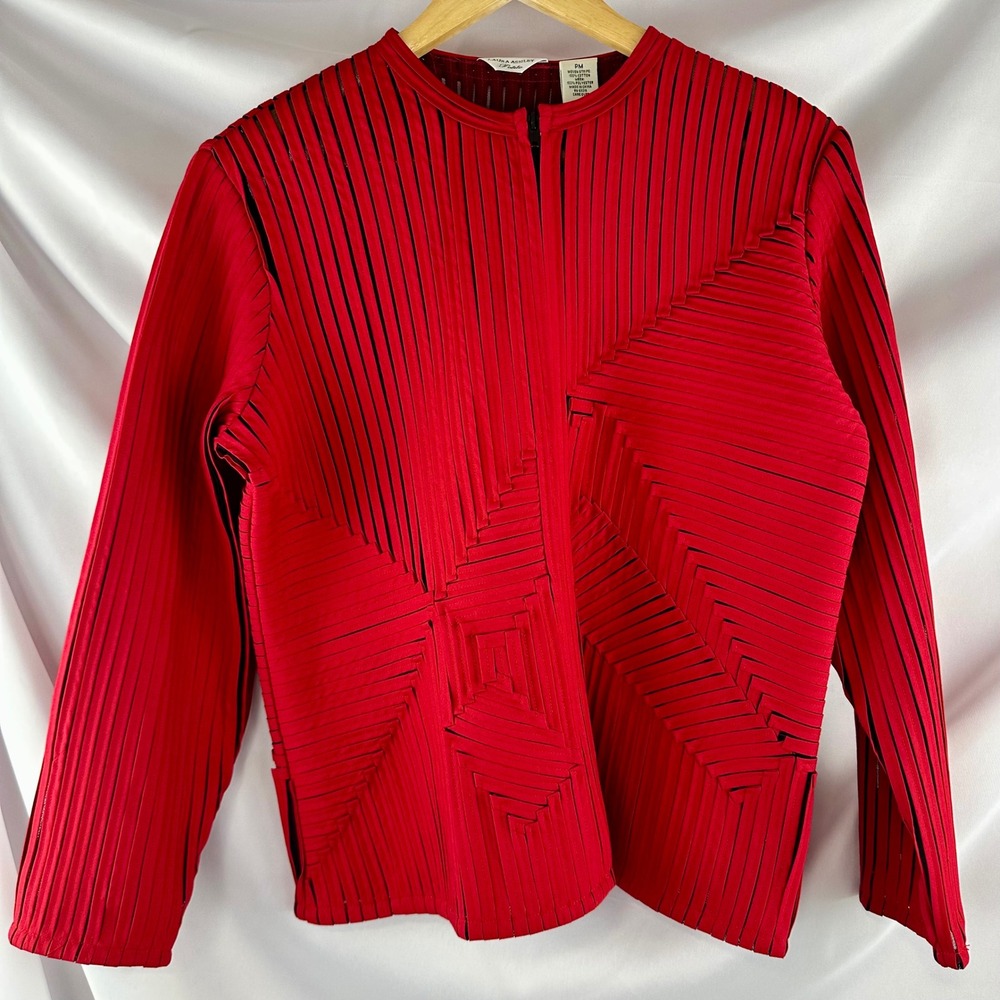 Vintage Laura Ashley Red Applique Ribbon Mesh Jacket Petite Medium Avant Garde - Picture 6 of 17